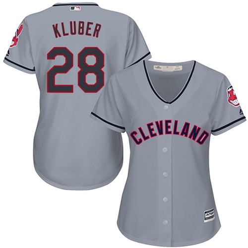 Indians #28 Corey Kluber Grey Women's Road Stitched MLB Jersey - Click Image to Close
